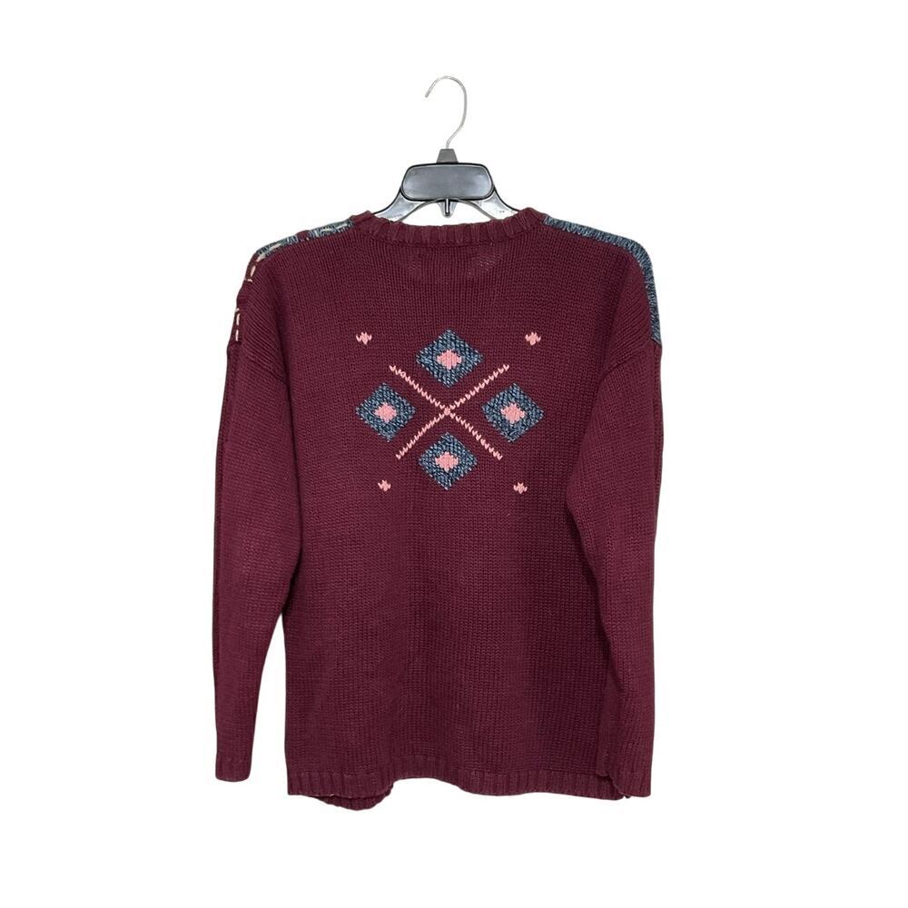 VTG 90s Christopher & Banks Patchwork Womens Sweater Size Medium Hand Embroided - Picture 2 of 9